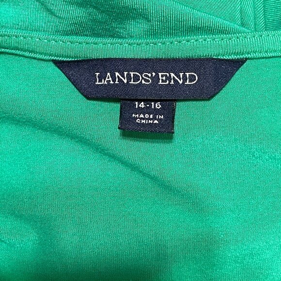 Lands' End Faux Wrap Dress Size L Large Green Short Sleeve V- Neck Knit - Picture 4 of 5